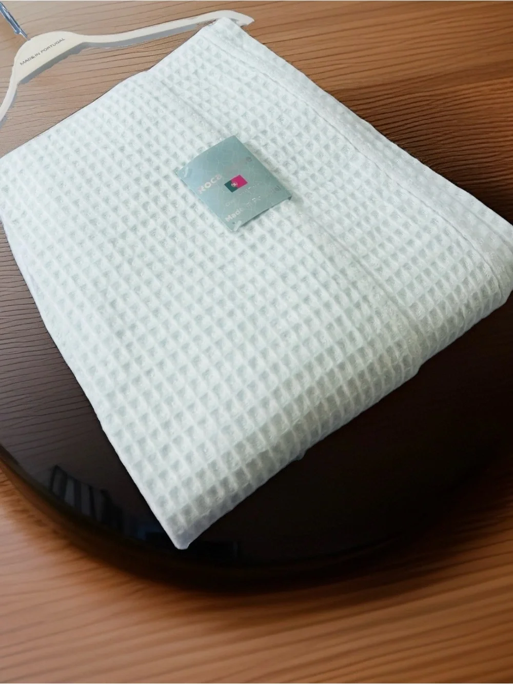 ROCA HOME PORTUGAL WAFFLE WEAVE KNIT COTTON MINT GREEN THROW BLANKET 50